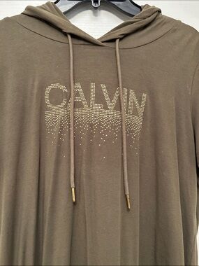 Calvin Klein Olive Rhinestone Logo Hoodie dress